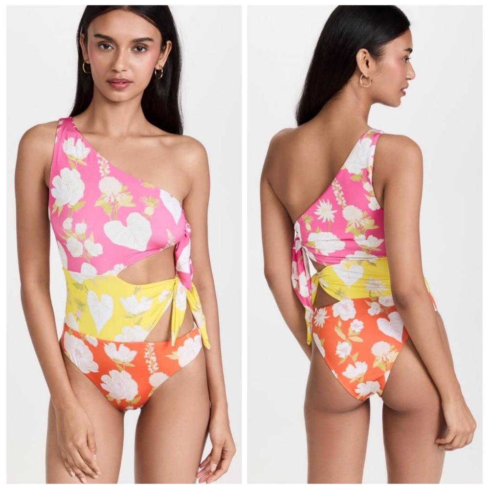 Farm Rio One Piece Swimsuit Womens S Multicolor Tropical Floral Cutout Shoulder